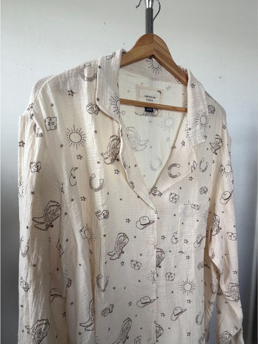 American Eagle Cream Western Print lightweight Loungewear Top